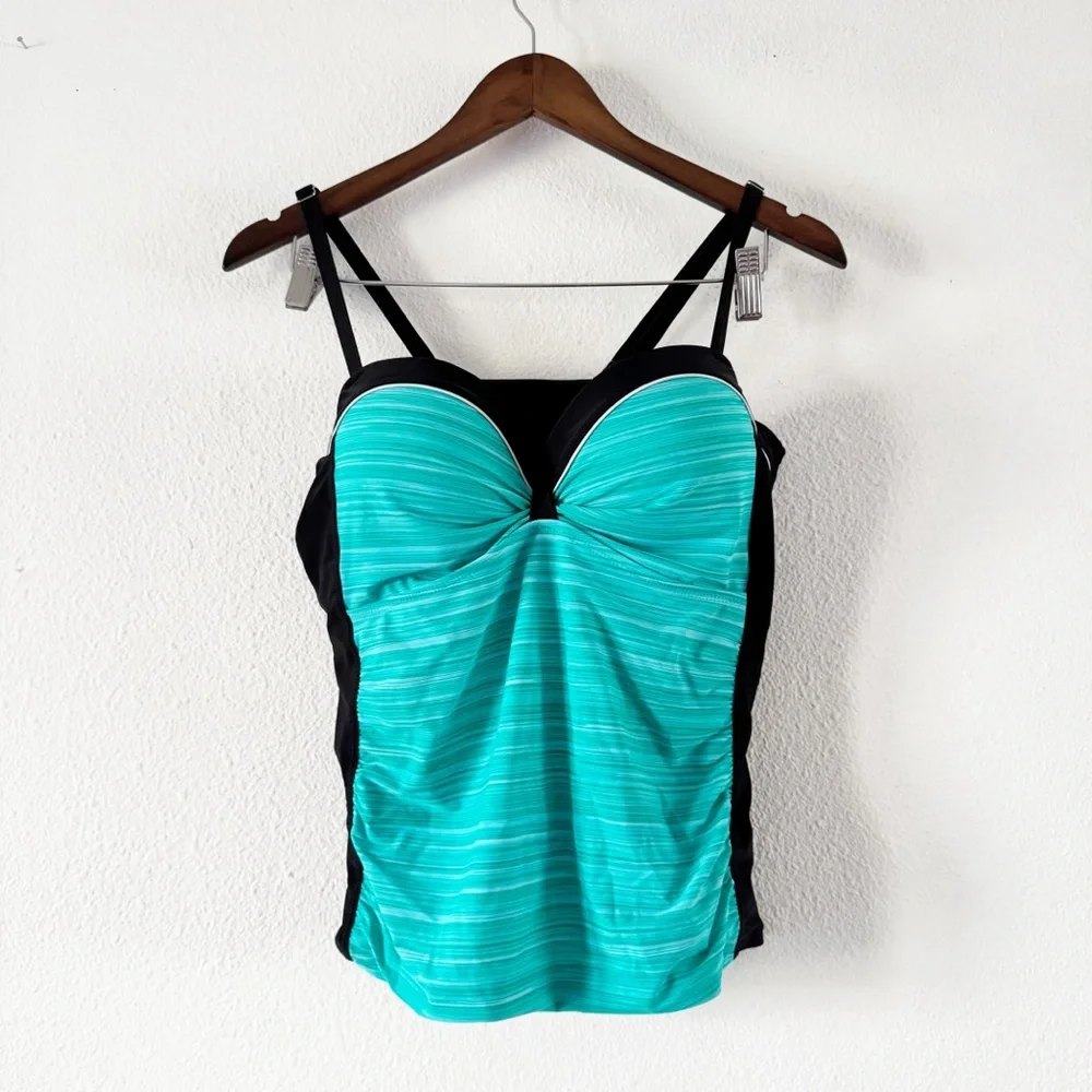Blue Green Swim Tankini Top 2XL Mermaidcore Ruched Beach Coastal Resortwear - Picture 3 of 14